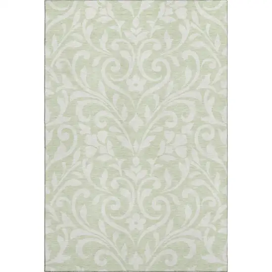 Artichoke Green And Ivory Floral Washable Area Rug With UV Protection Photo 1