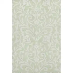 Photo of Artichoke Green And Ivory Floral Washable Area Rug With UV Protection