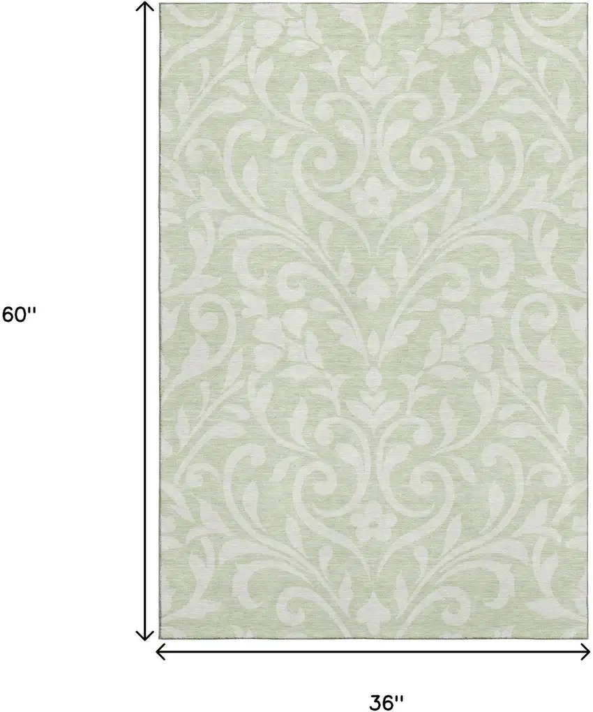Artichoke Green And Ivory Floral Washable Area Rug With UV Protection Photo 3