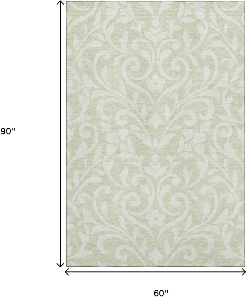 Artichoke Green And Ivory Floral Washable Area Rug With UV Protection Photo 9