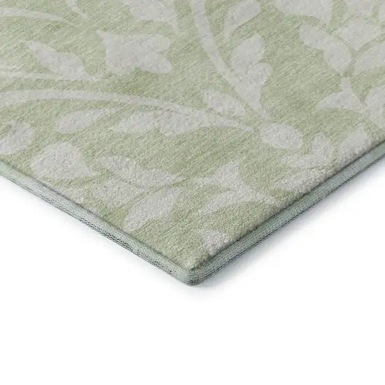 Artichoke Green And Ivory Floral Washable Area Rug With UV Protection Photo 8