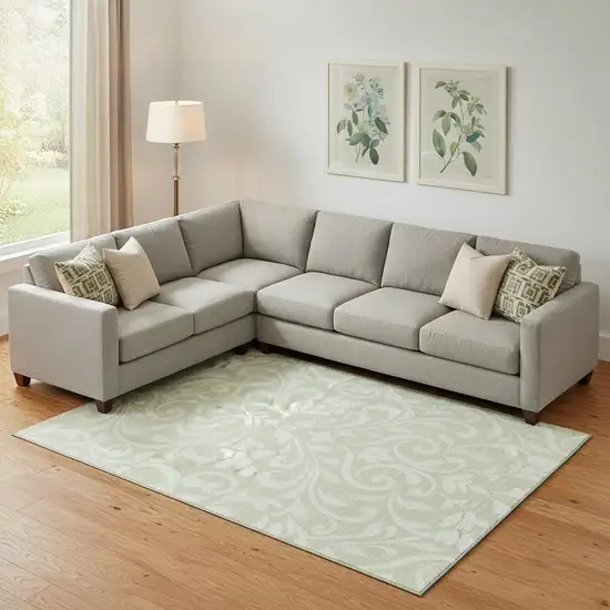 Artichoke Green And Ivory Floral Washable Area Rug With UV Protection Photo 1