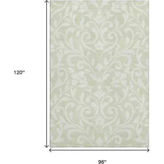 Artichoke Green And Ivory Floral Washable Area Rug With UV Protection Photo 9
