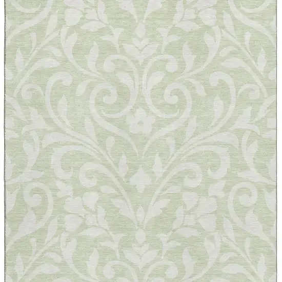 Artichoke Green And Ivory Floral Washable Area Rug With UV Protection Photo 4