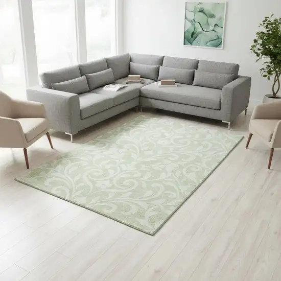 Artichoke Green And Ivory Floral Washable Area Rug With UV Protection Photo 2