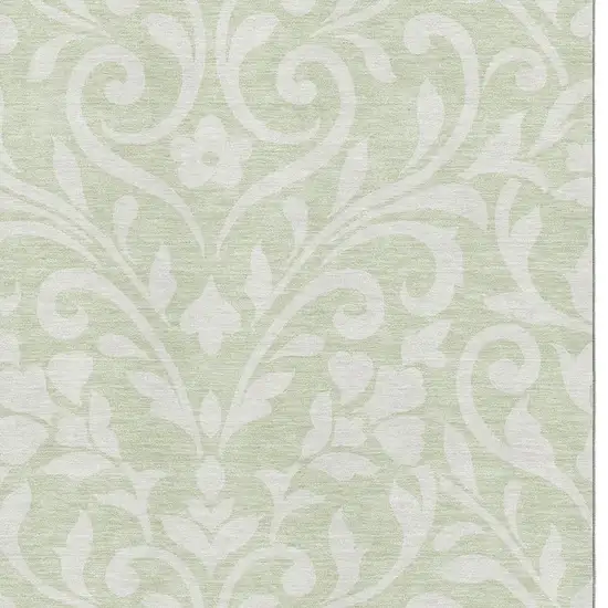 Artichoke Green And Ivory Floral Washable Area Rug With UV Protection Photo 3
