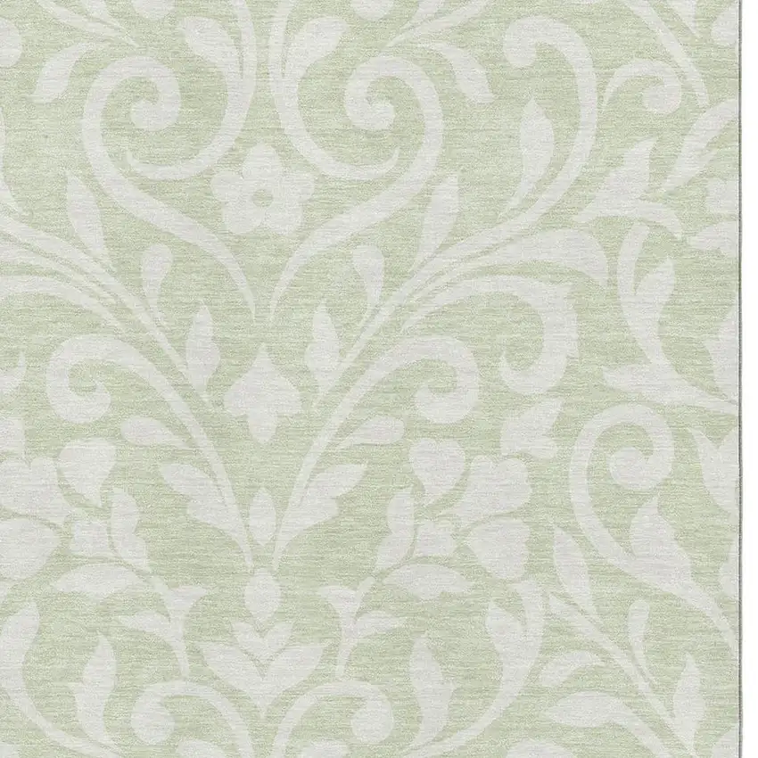 Artichoke Green And Ivory Floral Washable Area Rug With UV Protection Photo 3