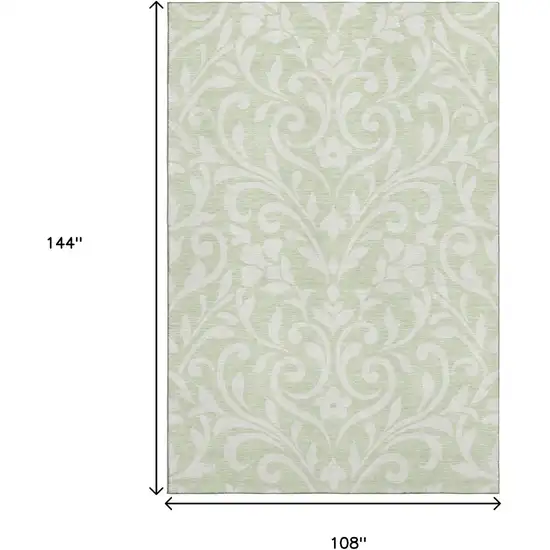 Artichoke Green And Ivory Floral Washable Area Rug With UV Protection Photo 9