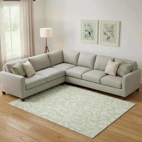 Artichoke Green And Ivory Floral Washable Area Rug With UV Protection Photo 1