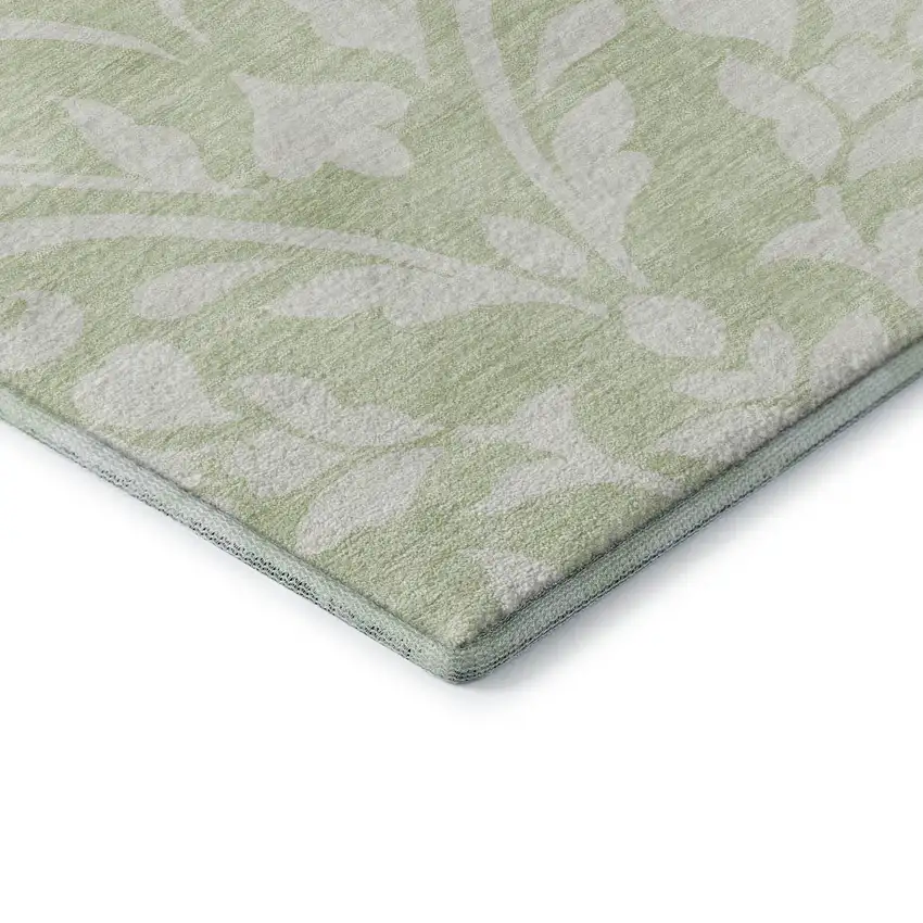 Artichoke Green And Ivory Floral Washable Area Rug With UV Protection Photo 8