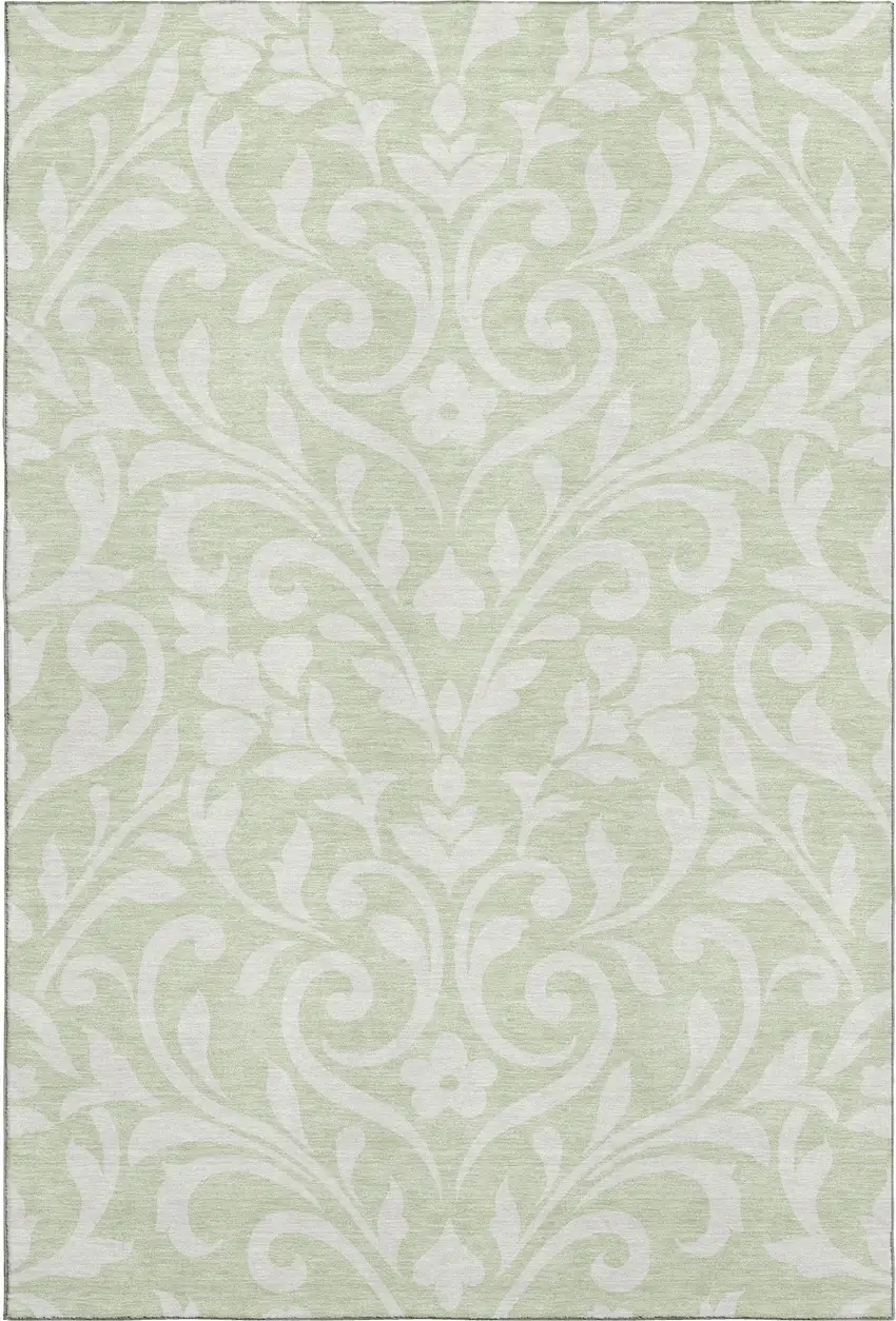 Artichoke Green And Ivory Floral Washable Area Rug With UV Protection Photo 1