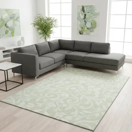 Artichoke Green And Ivory Floral Washable Area Rug With UV Protection Photo 2