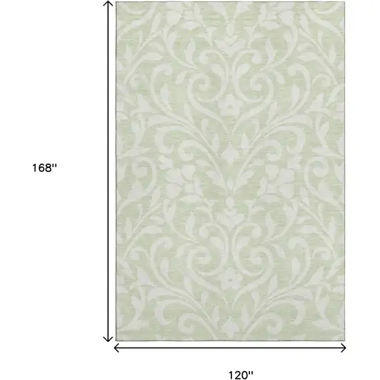 Artichoke Green And Ivory Floral Washable Area Rug With UV Protection Photo 9