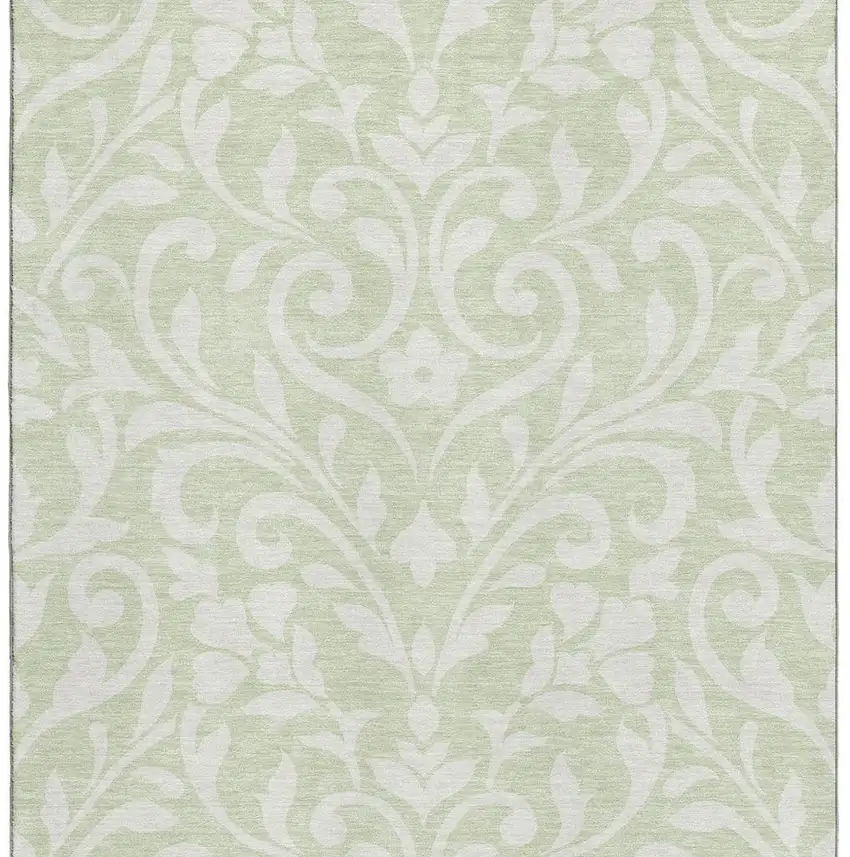 Artichoke Green And Ivory Floral Washable Area Rug With UV Protection Photo 3