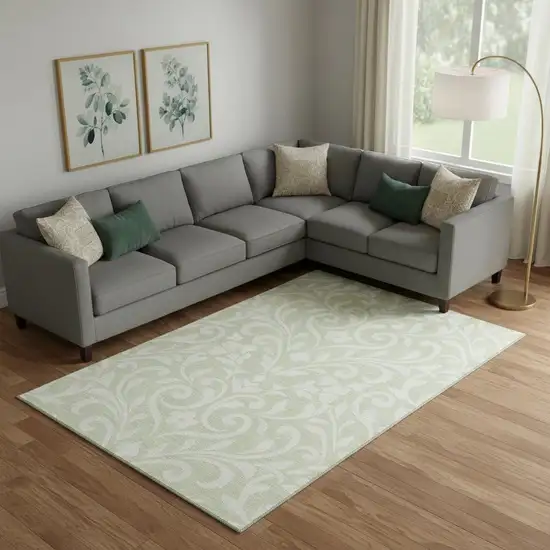 Artichoke Green And Ivory Floral Washable Area Rug With UV Protection Photo 1