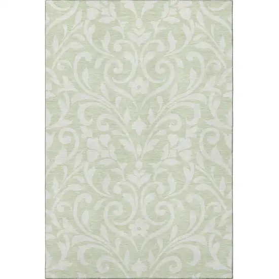 Artichoke Green And Ivory Floral Washable Area Rug With UV Protection Photo 4