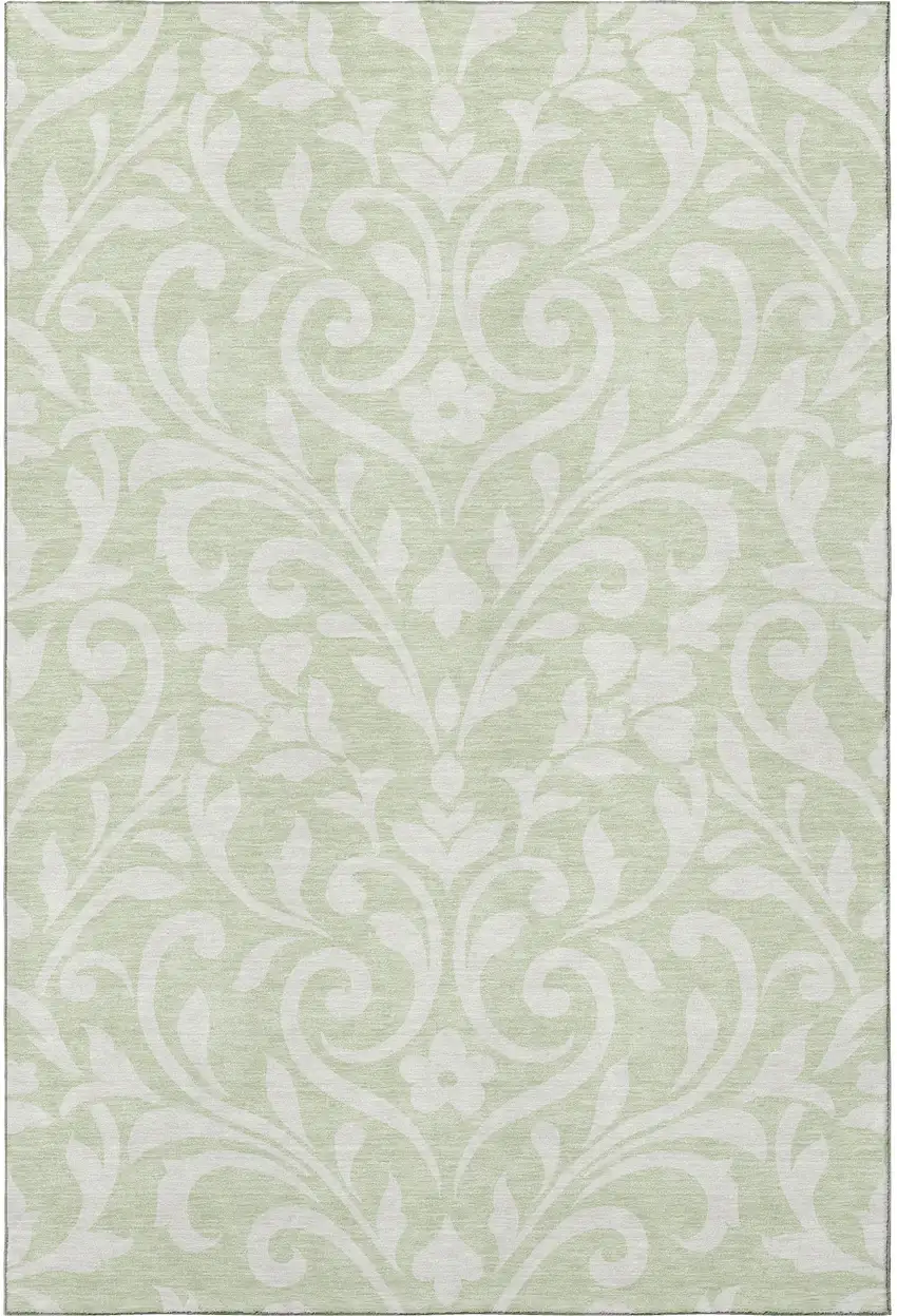Artichoke Green And Ivory Floral Washable Area Rug With UV Protection Photo 4