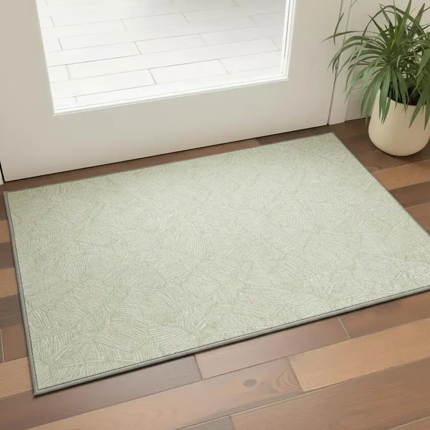 Artichoke Green And Ivory Floral Washable Area Rug With UV Protection Photo 2