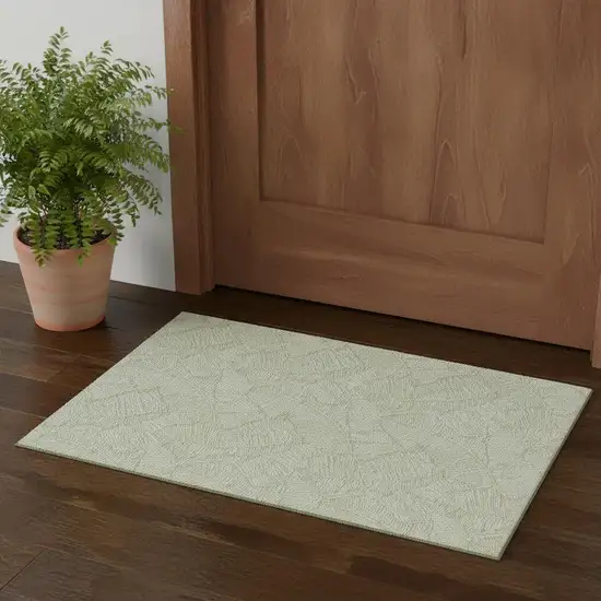Artichoke Green And Ivory Floral Washable Area Rug With UV Protection Photo 1