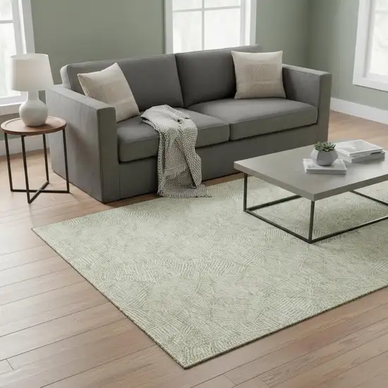 Artichoke Green And Ivory Floral Washable Area Rug With UV Protection Photo 2