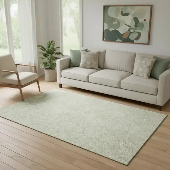 Artichoke Green And Ivory Floral Washable Area Rug With UV Protection Photo 1