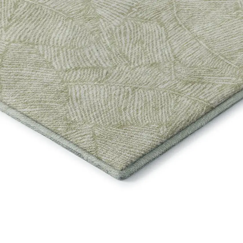 Artichoke Green And Ivory Floral Washable Area Rug With UV Protection Photo 8