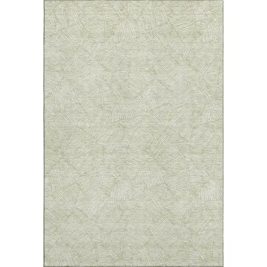 Artichoke Green And Ivory Floral Washable Area Rug With UV Protection Photo 1