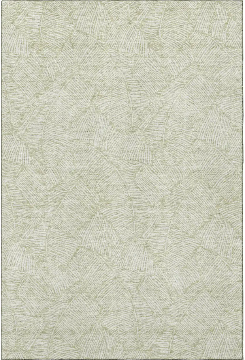 Artichoke Green And Ivory Floral Washable Area Rug With UV Protection Photo 4
