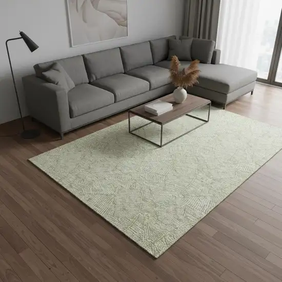 Artichoke Green And Ivory Floral Washable Area Rug With UV Protection Photo 2