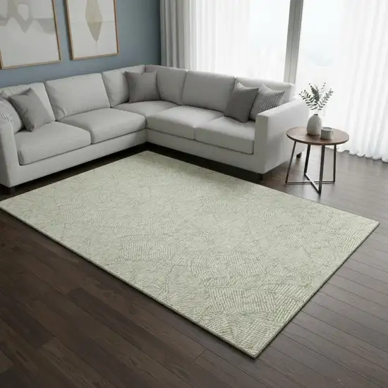 Artichoke Green And Ivory Floral Washable Area Rug With UV Protection Photo 2