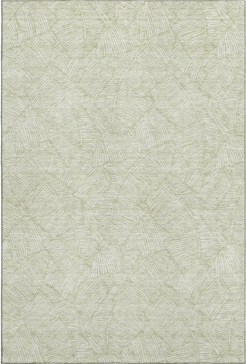 Artichoke Green And Ivory Floral Washable Area Rug With UV Protection Photo 1