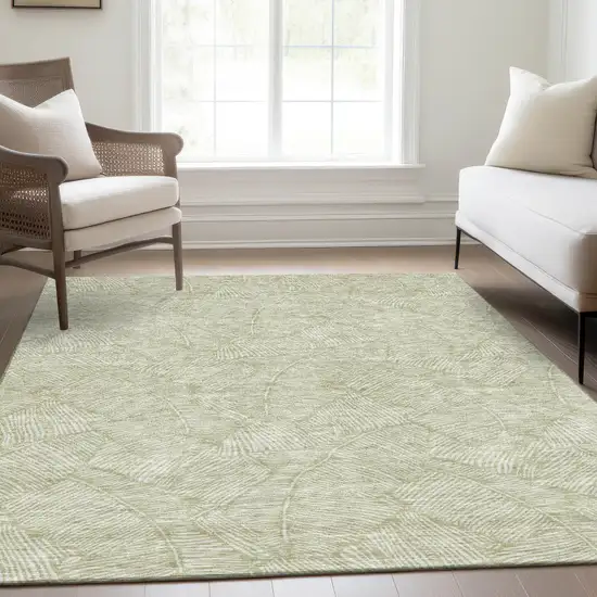 Artichoke Green And Ivory Floral Washable Area Rug With UV Protection Photo 6