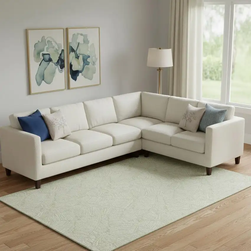 Artichoke Green And Ivory Floral Washable Area Rug With UV Protection Photo 1