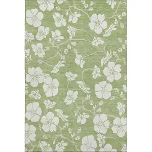 Photo of Artichoke Green And Ivory Floral Washable Area Rug With UV Protection