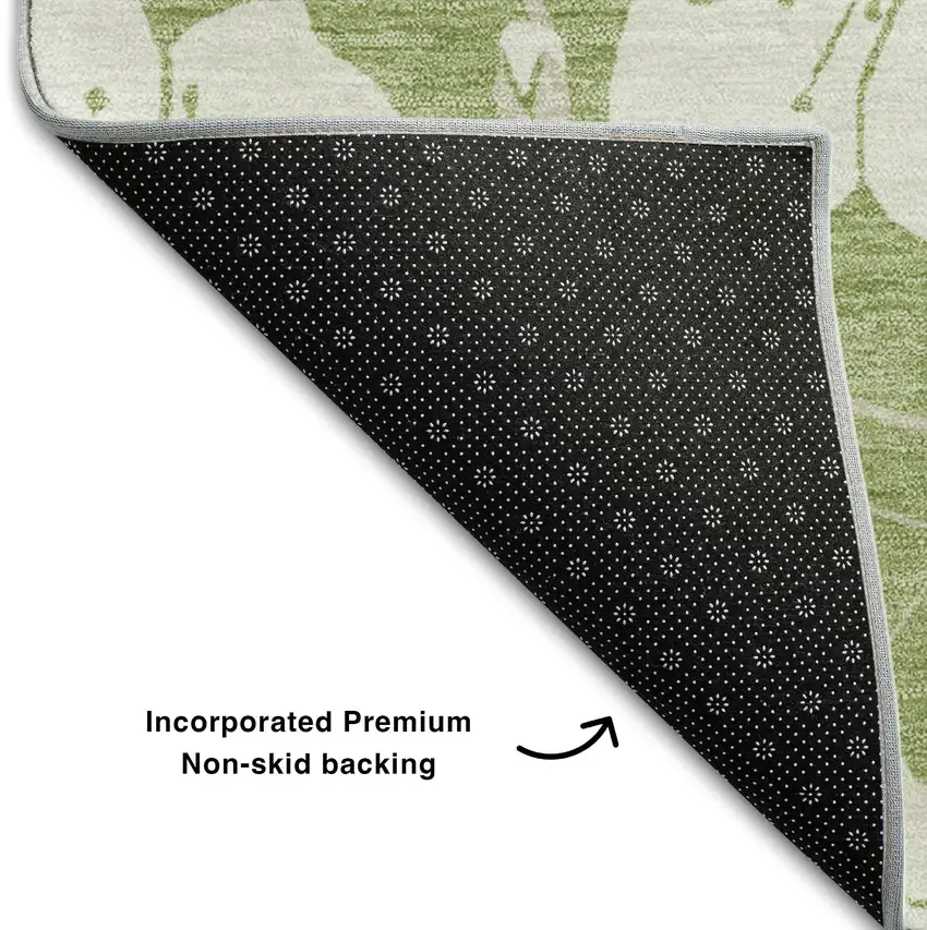 Artichoke Green And Ivory Floral Washable Area Rug With UV Protection Photo 6