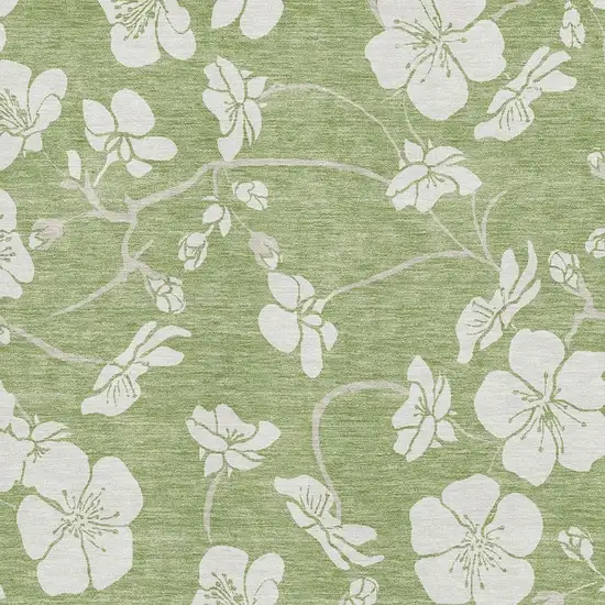 Artichoke Green And Ivory Floral Washable Area Rug With UV Protection Photo 2