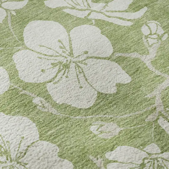 Artichoke Green And Ivory Floral Washable Area Rug With UV Protection Photo 9