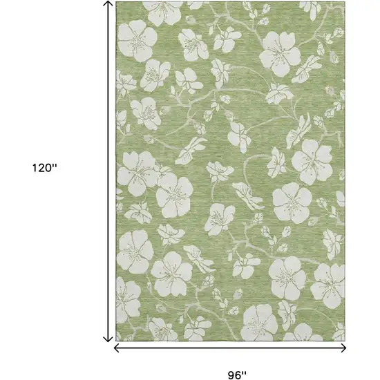 Artichoke Green And Ivory Floral Washable Area Rug With UV Protection Photo 8