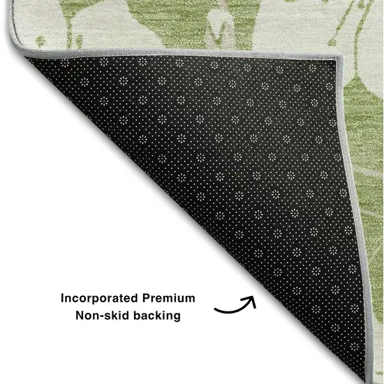Artichoke Green And Ivory Floral Washable Area Rug With UV Protection Photo 6