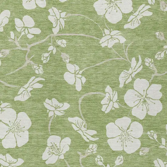 Artichoke Green And Ivory Floral Washable Indoor Outdoor Area Rug Photo 7
