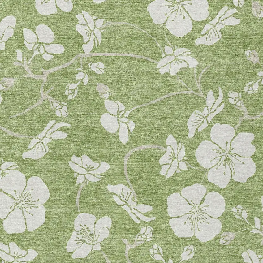Artichoke Green And Ivory Floral Washable Indoor Outdoor Area Rug Photo 7