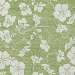 Photo of Artichoke Green And Ivory Floral Washable Indoor Outdoor Area Rug