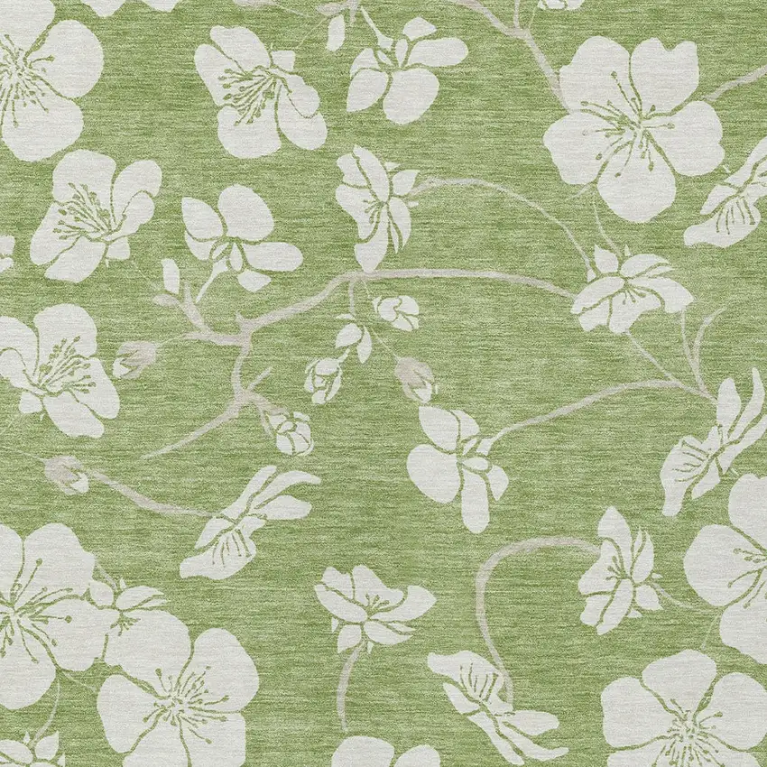Artichoke Green And Ivory Floral Washable Indoor Outdoor Area Rug Photo 7