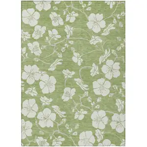 Photo of Artichoke Green And Ivory Floral Washable Indoor Outdoor Area Rug