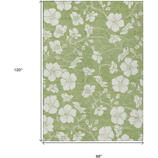 Artichoke Green And Ivory Floral Washable Indoor Outdoor Area Rug Photo 3