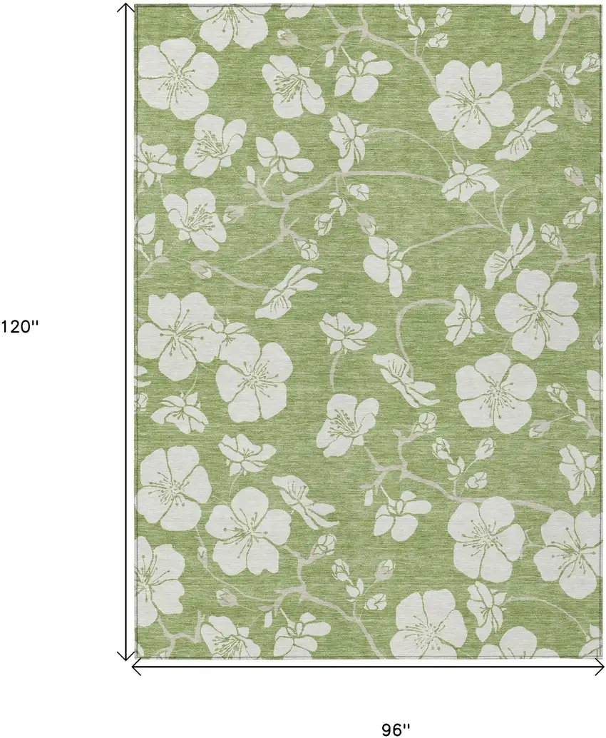 Artichoke Green And Ivory Floral Washable Indoor Outdoor Area Rug Photo 3