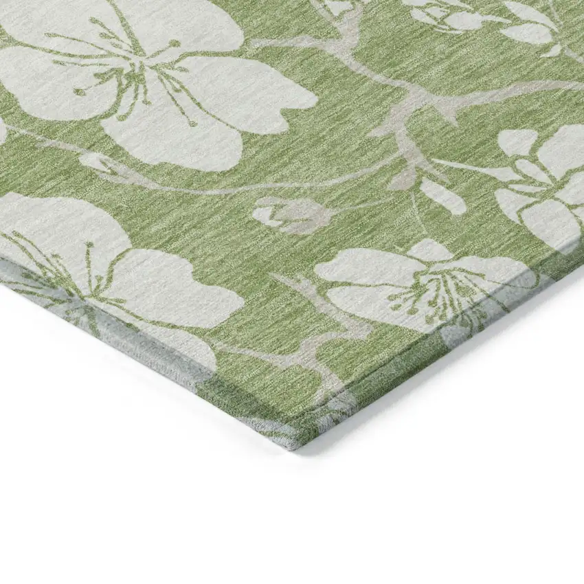 Artichoke Green And Ivory Floral Washable Indoor Outdoor Area Rug Photo 5