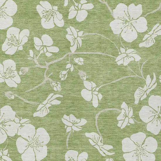 Artichoke Green And Ivory Floral Washable Indoor Outdoor Area Rug Photo 7