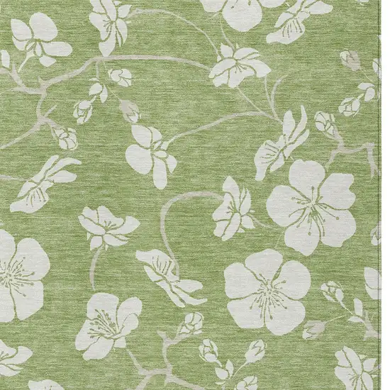 Artichoke Green And Ivory Floral Washable Indoor Outdoor Area Rug Photo 7
