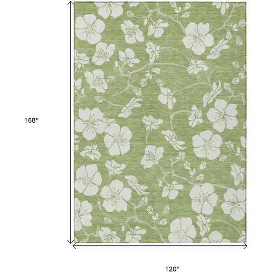 Artichoke Green And Ivory Floral Washable Indoor Outdoor Area Rug Photo 3